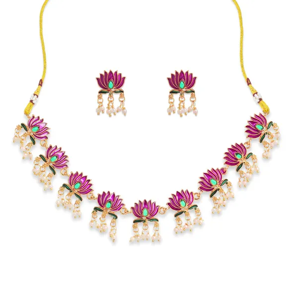 Pink_Lotus_Copper_Necklace_Earrings_Set_With_Pearls