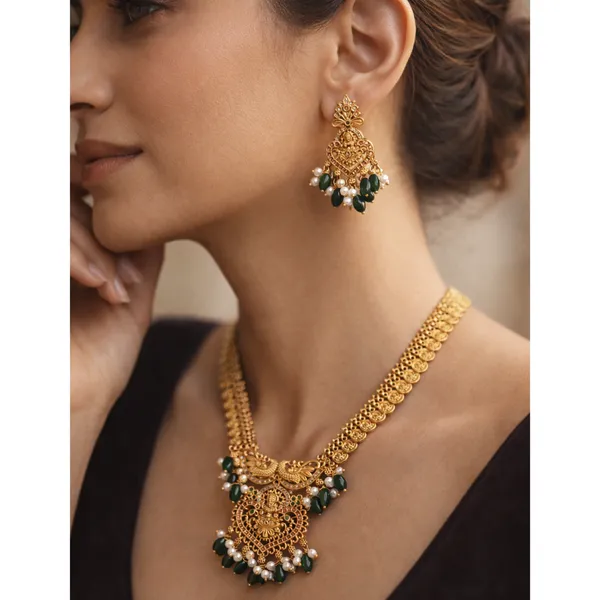 Antique_Gold_Plated_Brass_Long_Haar_Necklace_Set_With_Ad_Cz_Stones