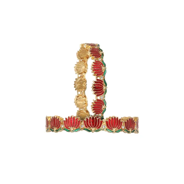 Gold_Tone_Red_Lotus_Enamel_Bangle_Set_For_Women