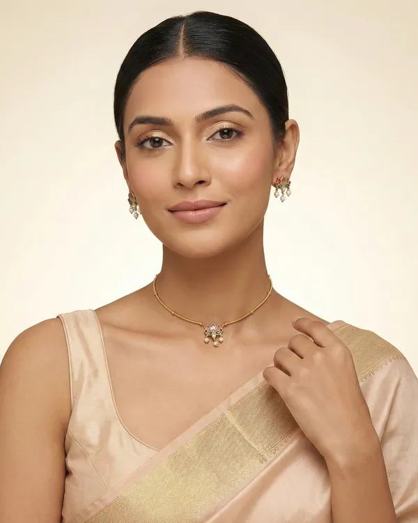 Gold_Plated_Multicolor_Stone_Necklace_Set_With_Earrings