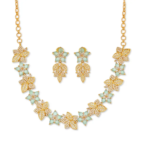Gold_Plated_Mint_Green_Stone_Floral_Necklace_Earrings_Set_For_Women