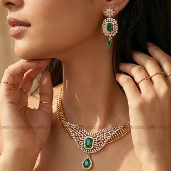 Gold_Plated_Green_Stone_Studded_Necklace_Set_For_Women