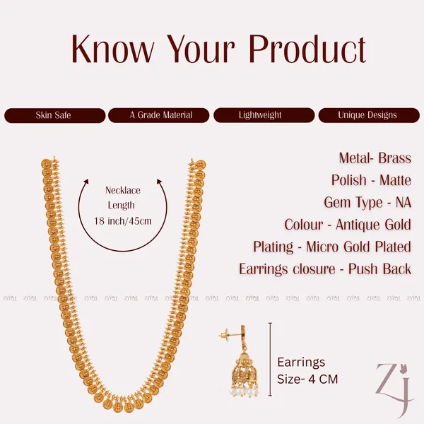 Gold_Plated_Coin_Design_Long_Necklace_Set_With_Pearl_Earrings