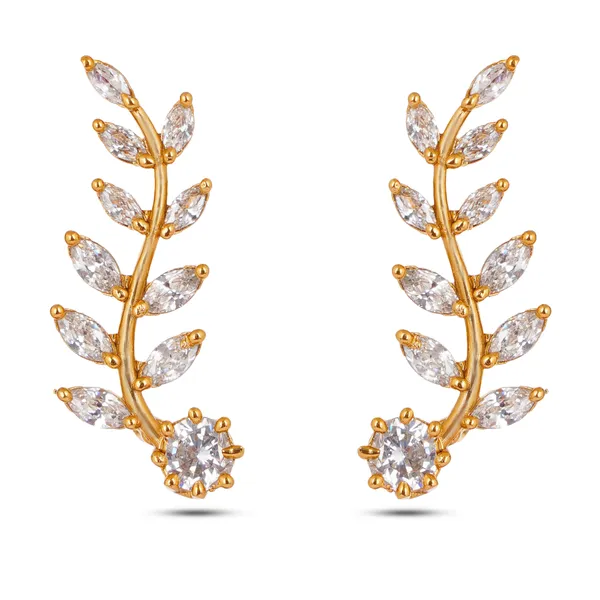 AAA_Grade_Cubic_Zirconia_Studded_Gold_Plated_Leaf_Design_Ear_Cuff_Earring_