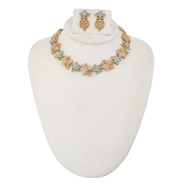 Gold_Plated_Mint_Green_Stone_Floral_Necklace_Earrings_Set_For_Women