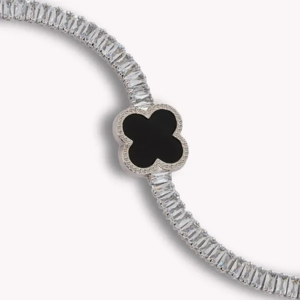 Silver_Tone_Black_Clover_Charm_Bracelet_For_Women