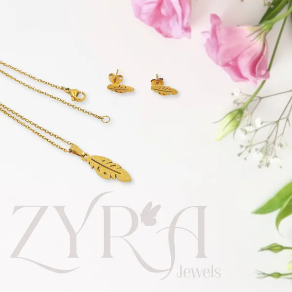 Yellow_Gold_Plated_Stainless_Steel_Feather_Pendant_Necklace_Set