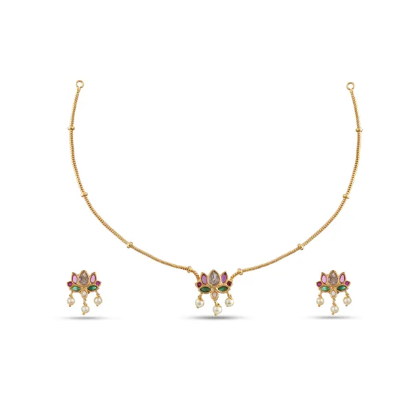 Gold_Plated_Multicolor_Stone_Necklace_Set_With_Earrings