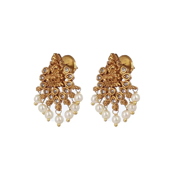 Pearls_&_Zircons_Studded_Gold_Plated_Lakshmi_Temple_jewellery_Earrings