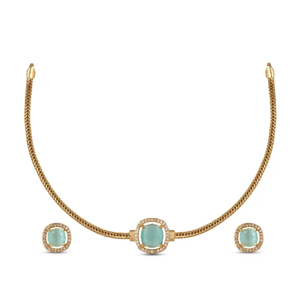Gold_Plated_Turquoise_Stone_Choker_Necklace_Set_For_Women