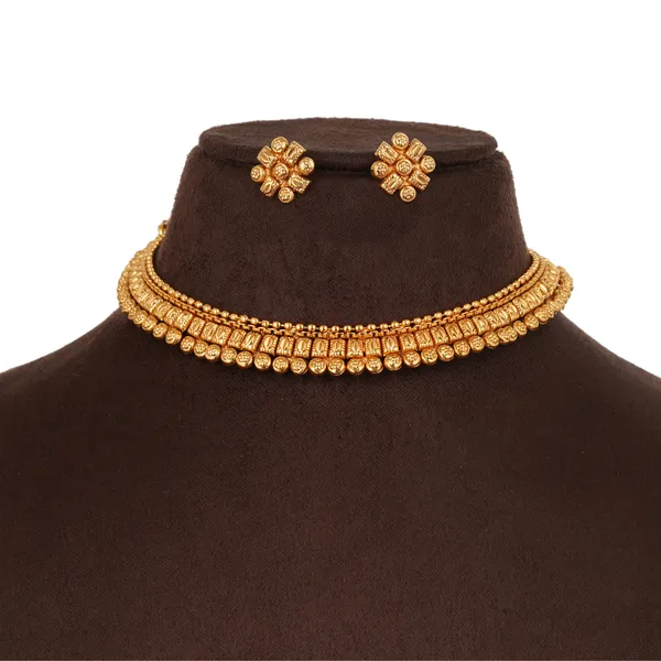 22k_Micro_Gold_Plated_Clasic_Choker_Necklace_And_Stud_Earrings_Traditional_Indian_Jewellery_For_Women_And_Girls