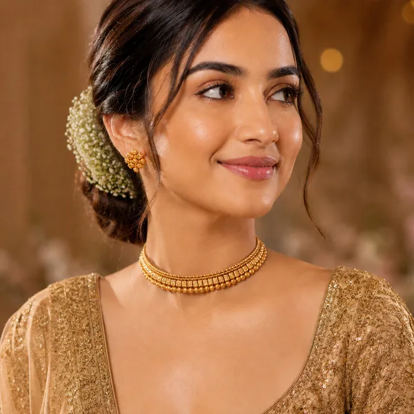 22k_Micro_Gold_Plated_Clasic_Choker_Necklace_And_Stud_Earrings_Traditional_Indian_Jewellery_For_Women_And_Girls