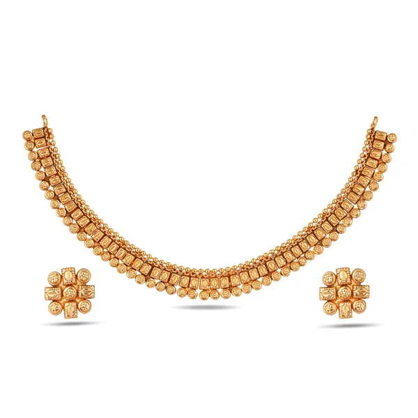 22k_Micro_Gold_Plated_Clasic_Choker_Necklace_And_Stud_Earrings_Traditional_Indian_Jewellery_For_Women_And_Girls