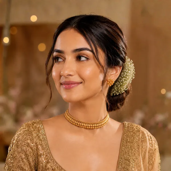 22k_Micro_Gold_Plated_Clasic_Choker_Necklace_And_Stud_Earrings_Traditional_Indian_Jewellery_For_Women_And_Girls