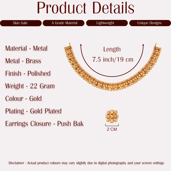 22k_Micro_Gold_Plated_Clasic_Choker_Necklace_And_Stud_Earrings_Traditional_Indian_Jewellery_For_Women_And_Girls