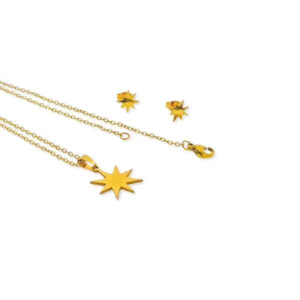 Gold_Starburst_Pendant_Necklace_And_Earring_Set_For_Women