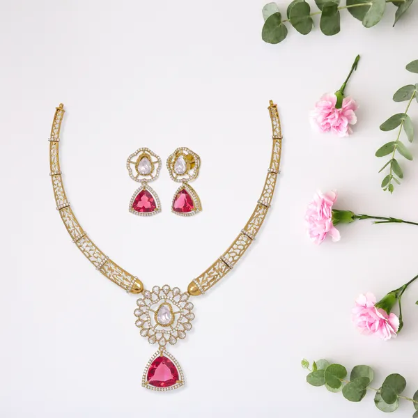 Antique_Gold_Brass_Moissanite_Zircon_Necklace_Earrings_Set_For_Women