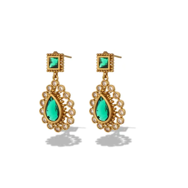 Antique_Gold_Micro_Gold_Plated_Green_Zircon_Necklace_Set_For_Women