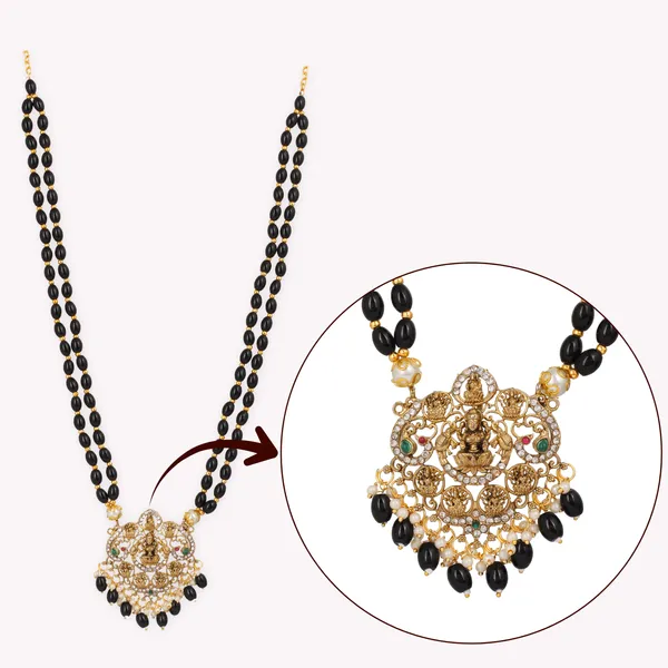 Gold_Plated_Black_Bead_Lakshmi_Temple_Pendant_Necklace