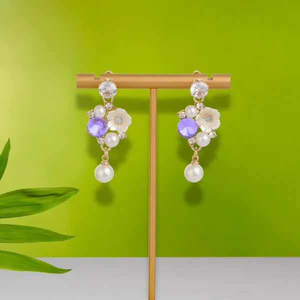 Gold_Tone_Pearl_Crystal_Floral_Drop_Earrings_For_Women