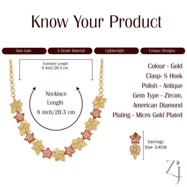 Gold_Pink_Floral_Stone_Necklace_Earrings_Set_For_Women