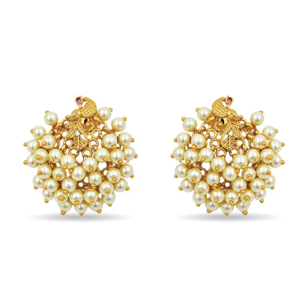 Antique_Gold_Plated_Artificial_Pearl_Cluster_Stud_Earrings