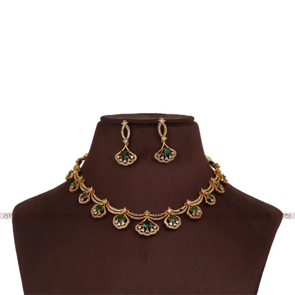 Antique_Gold_Plated_Brass_Ad_Cz_Stone_Necklace_Set_With_Earrings