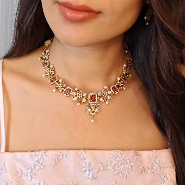 Ruby_AD_&_CZ_Necklace_Set_With_Earrings_Gold_Plated_Jewellery_Set
