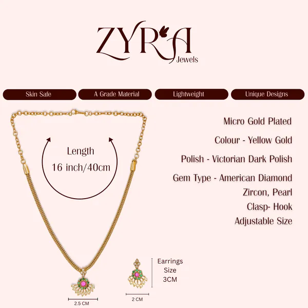 Gold_Plated_Pink_Green_Stone_Pearl_Drop_Necklace_Set_For_Women