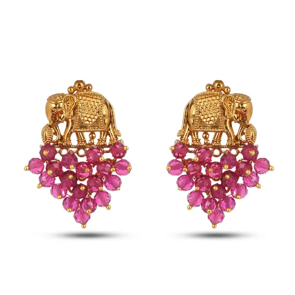 Antique_Gold_Plated_Brass_Elephant_Crystal_Bead_Earrings