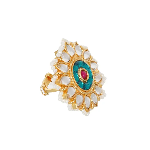 Gold_Plated_Brass_Kundan_Pearl_Floral_Adjustable_Ring_For_Women