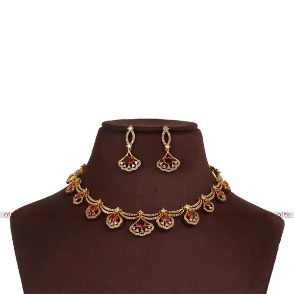 Pink_Stone_Gold_Tone_Necklace_Set_With_Matching_Earrings