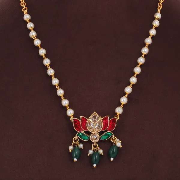 Gold_Plated_Ad_Pearls_Lotus_Pendant_Necklace_Set_For_Women