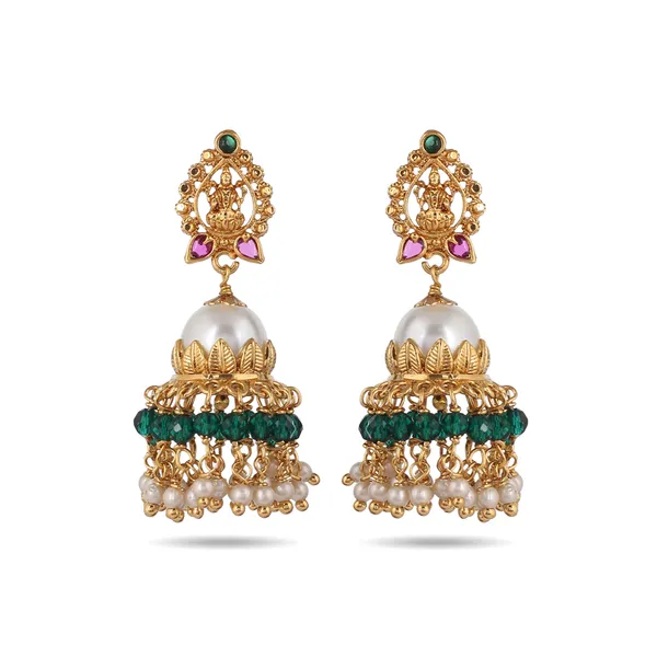Pearl_&_Lakshmi_Devi_Jhumka_Earrings_Micro_Gold_Plated