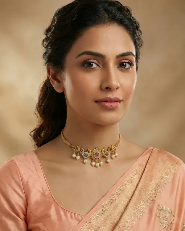Gold_Plated_Floral_Kundan_Pearl_Drop_Choker_Necklace_For_Women