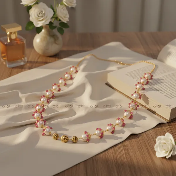 Antique_Gold_Micro_Plated_Pink_Crystal_Beads_Necklace