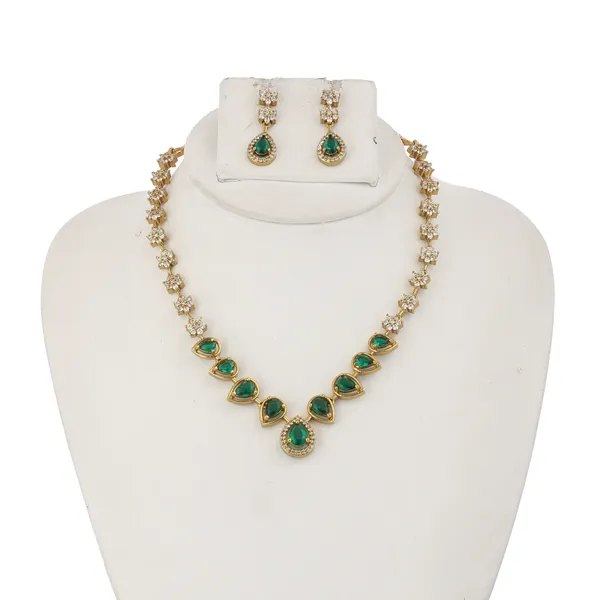 Gold_Green_Stone_Floral_Necklace_Set_With_Matching_Earrings