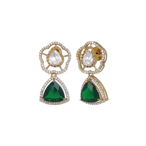 Gold_Tone_American_Diamond_Floral_Emerald_Green_Stone_Necklace_Set_For_Women