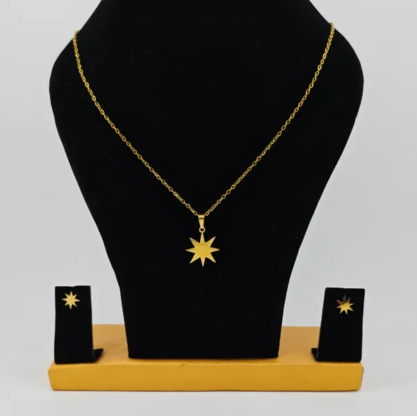 Gold_Starburst_Pendant_Necklace_And_Earring_Set_For_Women