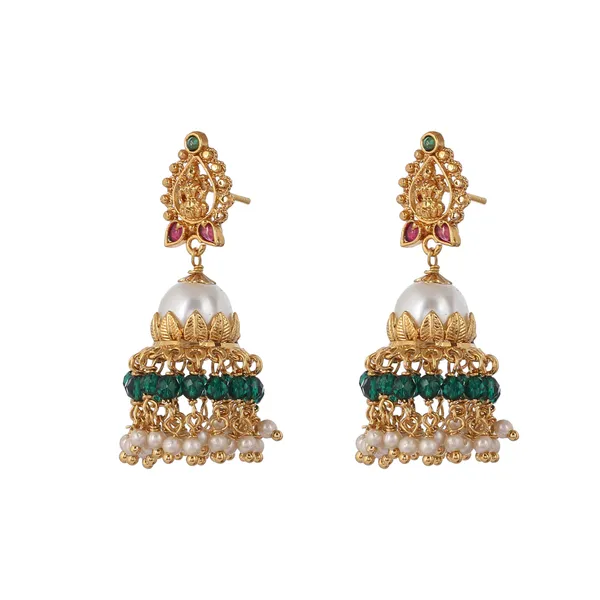 Pearl_&_Lakshmi_Devi_Jhumka_Earrings_Micro_Gold_Plated