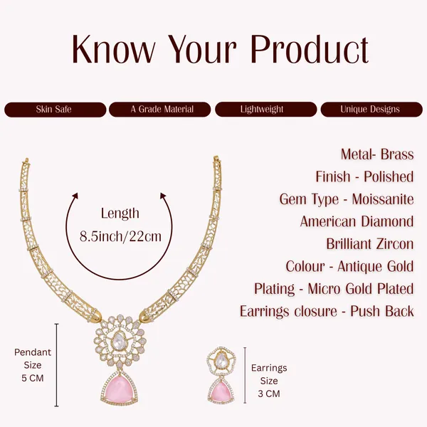 Antique_Gold_Moissanite_Pink_Stone_Necklace_Set_For_Women