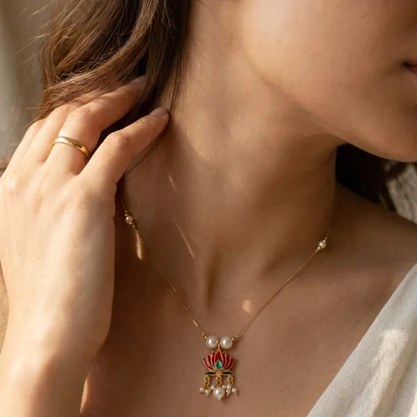 Gold_Plated_Lotus_Pearl_Pendant_Necklace_For_Women