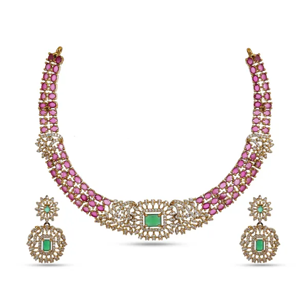 Gold_Plated_Green_Stone_Necklace_Earring_Set_For_Women