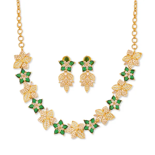 Gold_Plated_Green_Stone_Floral_Necklace_Set_For_Women