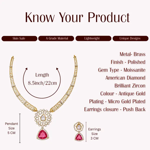 Antique_Gold_Brass_Moissanite_Zircon_Necklace_Earrings_Set_For_Women