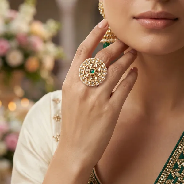 Gold_Plated_Brass_Kundan_Pearl_Ring_Adjustable