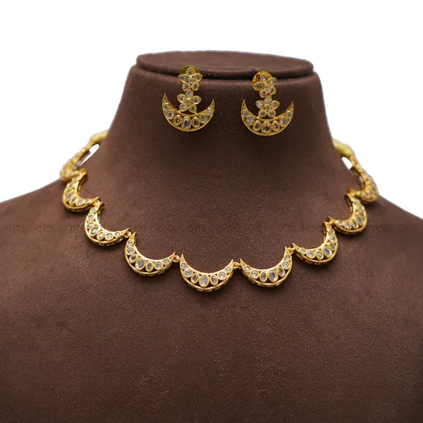 Gold_Plated_Stone_Studded_Crescent_Moon_Necklace_Set_For_Women