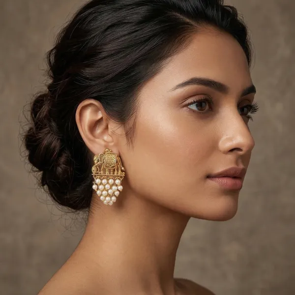 Antique_Gold_Plated_Brass_Elephant_Design_Pearl_Drop_Earrings