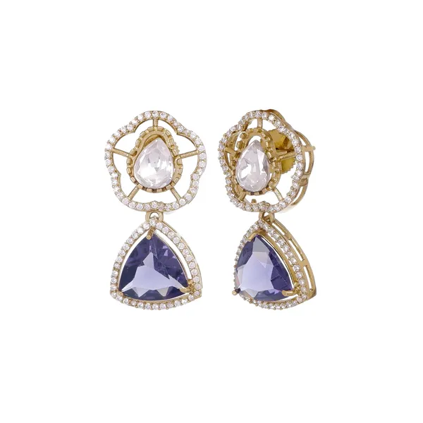 Antique_Gold_Moissanite_American_Diamond_Necklace_Set_With_Purple_Zircon