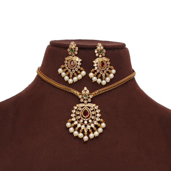 Gold_Plated_Kundan_Pearl_Drop_Necklace_Set_For_Women
